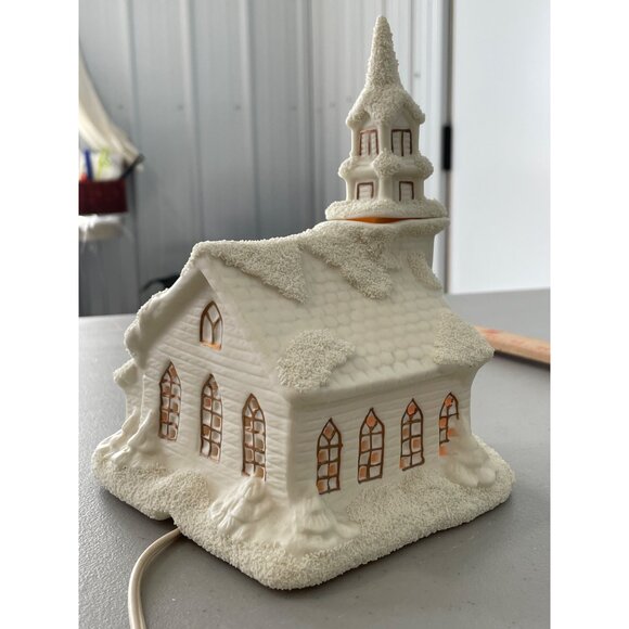 Albert Price Ceramic Snow Capped Church Light Up Decoration White Winter Scene - Picture 3 of 8